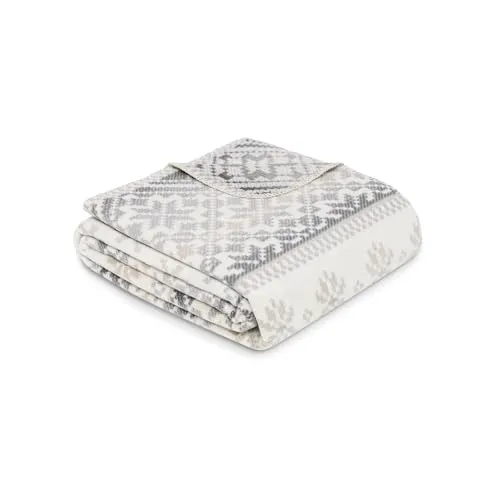 Ibena Salzburg Decke 150x200 cm - Baumwollmix, kuschelig, warm & waschbar, Kuscheldecke grau wollweiß Norweger Muster