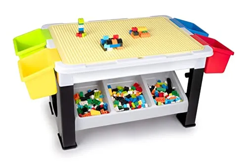 Eddy Toys 300-teiliges Set Spielzeug - Spieltisch mit Klemmbausteinen - Bauklötze & Bausteine - 300 Teile inklusive Spieltisch fördern Kreativität und Feinmotorik. Ideal für Kinder ab 3 Jahren mit viel Stauraum für eine ordentliche Spielumgebung.