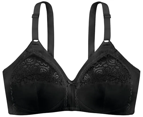 Dorina MONICA Spitzen-Bralette ohne Bügel – Verstellbare Frontträger, Baumwollfutter, Satin-Schleife, Leiterdetails für Kurven & Komfort, Schwarz