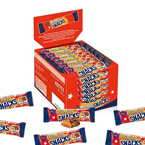 Dumle Snacks mit Fazer Schokolade - Weiche Toffee Bonbon Großpackung - Genießen Sie die köstlichen Toffee Schokoriegel in einer praktischen Großpackung mit 25 x 40 g. Ideal für Feiern und als süßes Geschenk, überzeugen sie mit ihrem einzigartigen Fudge Geschmack und zarter Schokolade.