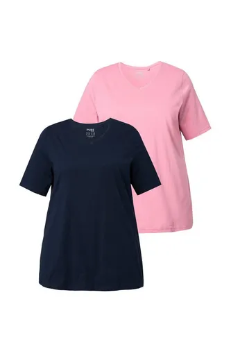 Ulla Popken Damen T-Shirts 2er-Pack - V-Ausschnitt, Biobaumwolle, Altrosa - T-Shirts für Damen im Doppelpack, figurfreundliche A-Linie aus nachhaltiger Biobaumwolle, ideal für den täglichen Komfort mit einer Größenangepassten Länge von ca. 72 - 76 cm.