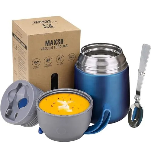 LOGEEYAR Thermobehälter für Essen 500ml Kinder Edelstahl Isolierbehälter Gefäß für warme Speißen, Essen, Suppe, Isolierbehälter mit Löffel Thermo Gefäß, Blau