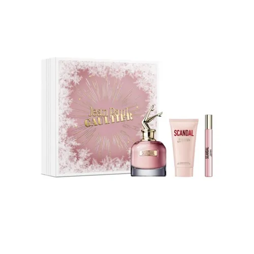Jean Paul Gaultier Scandal Set: 80ml Eau de Parfum + 10ml Eau de Parfum + 75ml Body Lotion - Damendüfte mit verführerischen Duftnoten von Blutorange und Karamell, perfekt für einen unwiderstehlichen Auftritt.