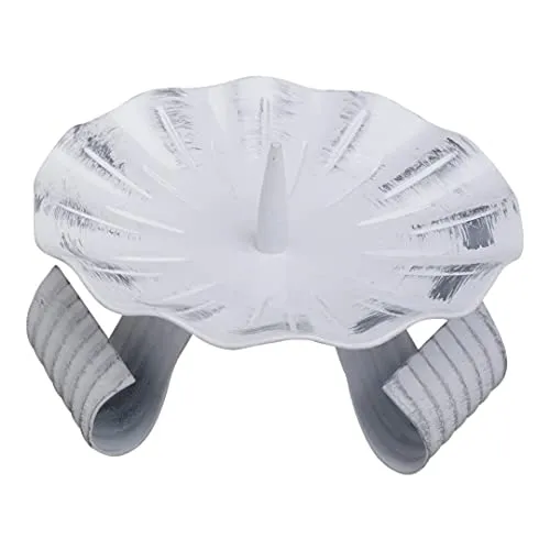 NKlaus Eisen-Dreifußleuchter weiß/Silber Altarleuchter H: 11cm Kerzenhalter mit Dorn Linienstruktur 10747