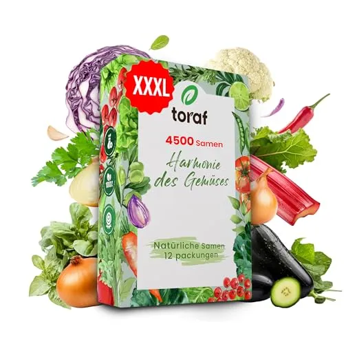 LW Toraf Gemüsesamen Set XXL - 12 ausgesuchte Sorten für den Garten - ca. 4.500 Samen - Brokkoli, Zwiebel, Blumenkohl, Grünkohl und mehr - leicht anzubauen - ideal für Anfänger und Gartenliebhaber