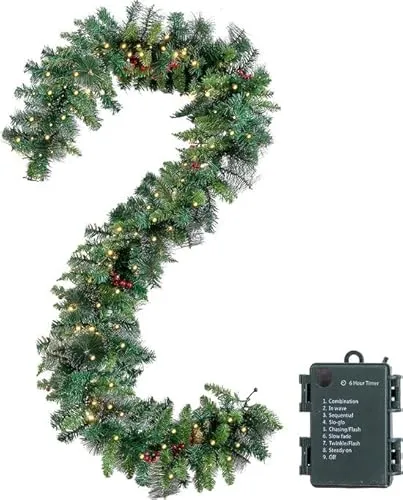 Meisterhome ® Weihnachtsgirlande Weihnachtsbeleuchtung künstlich mit Beleuchtung Girlande beleuchtet Weihnachtsdekoration Tannengirlande 50 LED Lichterkette 270 cm Weihnachten innen und außen