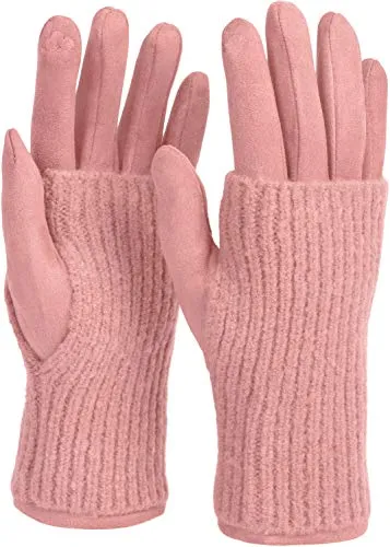 styleBREAKER Damen 3 in 1 Touchscreen Handschuhe mit abnehmbarer Strick Stulpe | Winterhandschuhe | 3 Tragevarianten | Weich warm elastisch in vielen Farben, Farbe:Rose