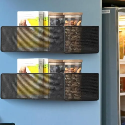 GOMETY 2 Stück Magnetisches Gewürzregal für Kühlschrank, Kühlschrank Regal Magnetisch, Kühlschrank-Organizer, Hängende schwarzem Metall Gewürzregal für Gewürze, Gläser, Flasche, Getränke (Schwarz)