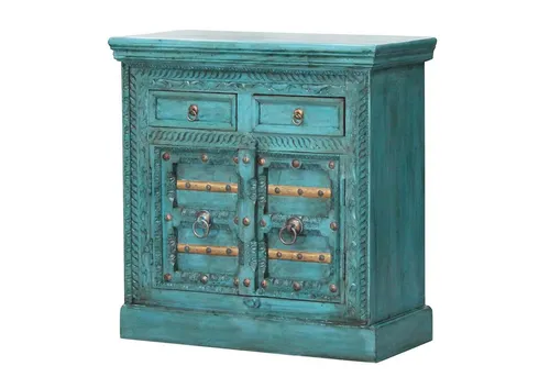 Casa Moro Kommode Elisam Türkis 90x40x90 cm - Orientalische Kommode aus Massivholz Mango, handgefertigt mit geheimnisvollen Ornamenten und goldenen Applikationen - ideal als stilvoller Nachttisch und Eyecatcher in jedem Raum.