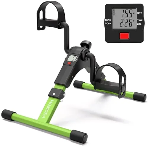 MOMODA Pedaltrainer, Schreibtisch-Heimtrainer für Beine und Arme mit LCD-Monitor, klappbar (schwarz/grün)