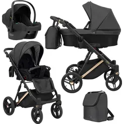 Kinderwagen LAZZIO PREMIUM Sportwagen Babywagen Babyschale Komplettset Kinder Wagen Autositz Set 3 in 1 (LAZ-11, Rahmenfarbe: Kupfer)