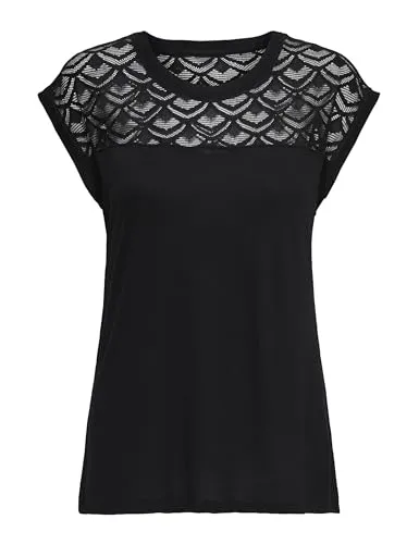 ONLY Damen Regular Fit T-Shirt onlNICOLE S/S Mix TOP NOOS 15151008, Einfarbig, Gr. 42 (Herstellergröße: XL), Schwarz (Black)