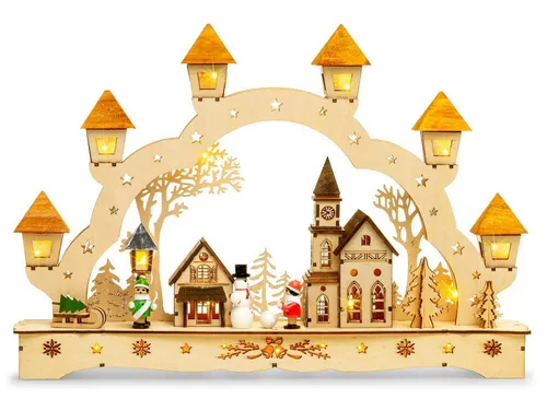 SIKORA Schwibbogen LB62 Weihnachtsdorf mit LED-Beleuchtung - Schwibbogen mit energieeffizienter LED-Technologie, wunderschön gestaltet mit beleuchteten Häuschen und Kirche, ideal für eine festliche Weihnachtsatmosphäre.