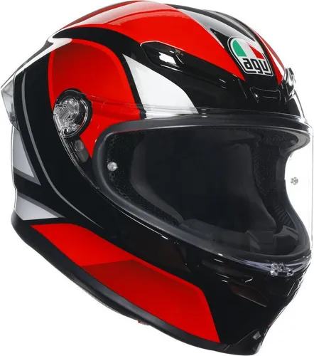 AGV K6 S Hyphen Helm XL, schwarz-weiss-rot - Motorradhelm mit integriertem Spoiler, optimiert für alle Fahrpositionen und reduziert Turbulenzen für ein sicheres Fahrgefühl.