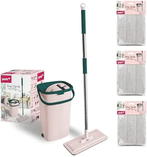 York Wischmopp Set mit Eimer & Auswringfunktion – Effizienter Flachwischer für alle Böden
