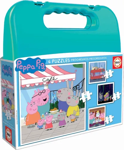 Set mit 4 Puzzeln Educa Peppa Pig Progressive - 6, 9, 12 und 16 Teile, ideal für Kinder ab 4 Jahren und fördert die Entwicklung von Fähigkeiten