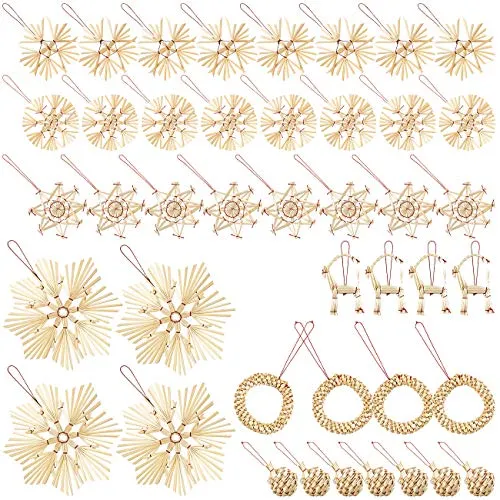 infactory 44-teiliges Strohschmuck-Set für den Weihnachtsbaum, 7 Formen