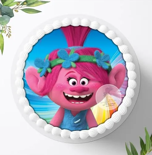 Für den Geburtstag ein Tortenbild, Zuckerbild mit dem Motiv: Trolls, Essbares Foto für Torten, Tortenaufleger Ø 20cm 0310w