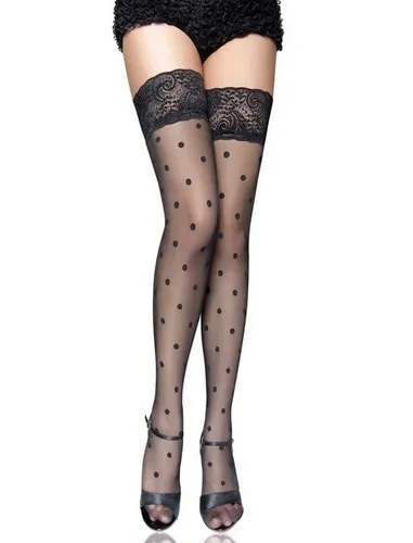 Lau-Fashion Strapsstrümpfe Nylon Strapse Strümpfe Punkte Halterlose Overknees Gogo Schwarz S/M/L