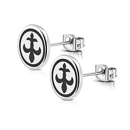 BlackAmazement 2er Set Ohrstecker 316L Edelstahl Fleur De Lis Lilie 8mm Silber schwarz Damen Herren