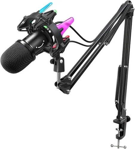 FIFINE Gaming Mikrofon mit Arm - 8 RGB Steuerungsmodi - Mikrofone mit Kardioid-Richtcharakteristik und Shock Mount für klare Sprachübertragung, ideal für Gamer und Streamer.