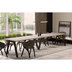 ENDO-Möbel Ausziehbarer Esstisch XXL Lungo 130-405cm (Kaschmir Beige) - Moderner Esstisch Lungo in Kaschmir Beige, ausziehbar auf bis zu 405cm für bis zu 12 Personen. Robuste Verarbeitung und elegantes Design mit schwarzem Metallgestell. Ideal für große Familien und gesellige Abende.