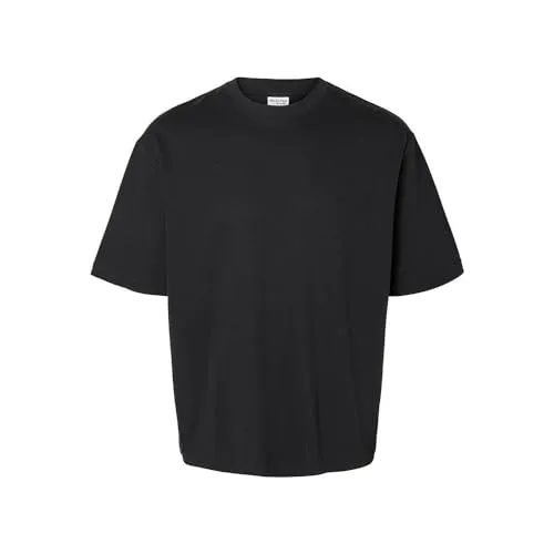 SELECTED HOMME SLHLOOSEOSCAR SS O-NECK TEE NOOS - Modisches Herren Rundhalsshirt in Schwarz, loose fit für optimalen Tragekomfort. Aus pflegeleichtem Jersey-Material für lässige Styles.