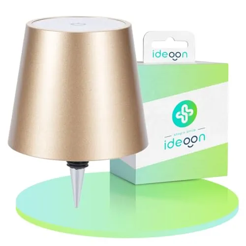 ideoon Edle Akku Flaschenlampe Gold – Dimmbar mit 3 Lichtfarben - Die edle Akku Flaschenlampe in Gold verwandelt Flaschen in stimmungsvolle Leuchten. Mit dimmbarer Touch-Bedienung und 3 Lichtfarben für jede Stimmung. Ideal für Innen- und Außenbereiche, sorgt sie für gemütliches Licht und ist einfach aufladbar.