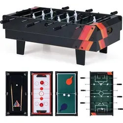 COSTWAY 4 in 1 Spieltisch, Tischkicker, Billard, Air Hockey&Tischtennis, Multifunktionstisch aus Holz, Tischfußball, Kickertisch für Kinder&Erwac... - Schwarz