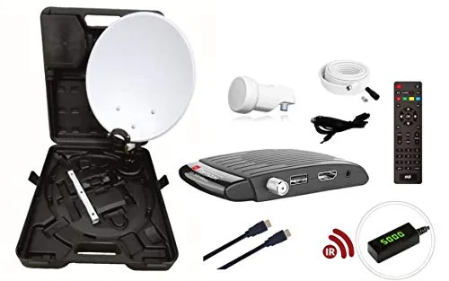 RED OPTICUM Camping Sat Anlagen Komplettset HD I Mobile Satelliten-Anlage mit Opticum AX 300 Mini V3 Sat-Receiver - Single LNB - Camping Koffer Set - HDMI Kabel UVM. I Camping Sat-Anlage komplett