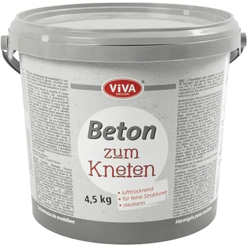 ViVA DECOR Beton zum Kneten 4,5 kg Eimer - Modelliermasse für kreative Projekte, staubarm und ideal für filigrane Strukturen - wetterfest und frostbeständig nach dem Trocknen, perfekt für Innen- und Außenanwendungen.
