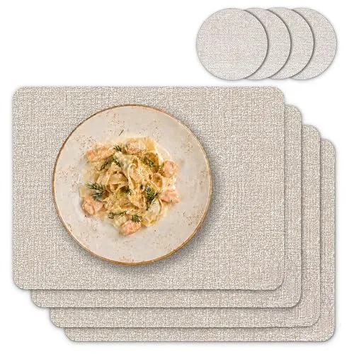 matches21 HOME & HOBBY Tischsets mit Untersetzer 4er Set Beige - abwaschbare Leinen Stoff-Optik Platzsets