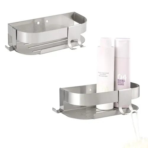 eluno Duschablage 2er-Set mit 2-Wege-Montage in silber von eluno