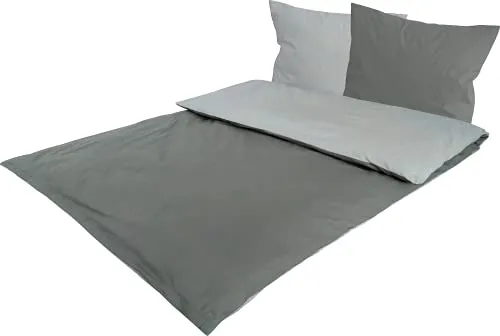 MB Warenhandel24 Bettwäsche 2-Teilige Hochwertige Renforcé aus 100% Baumwolle Uni Wende Anthrazit/Silber 1X 135x200 Bettbezug + 1X 80x80 Kissenbezug