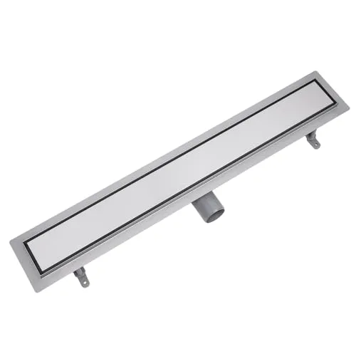 VOGI Duschrinne Edelstahl Komplettset DUO Befliesbare Abdeckung oder gebürstetem Edelstahl Haarsieb Rinne mit Siphon Montagefüße Inklusive mit Dichtmanschette Doppelkammer Bodenablauf Länge 60 cm