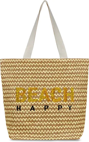 normani XXL Strandtasche Meeru - Gelbe Schultertasche mit Reißverschluss - Geräumige und strapazierfähige XXL Strandtasche aus 100% Papierstroh. Mit wasserdichter Innentasche ideal für den Strand oder Schwimmbad. Maße: 51 cm x 40 cm x 17 cm, Volumen: 23 l.