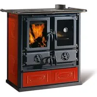 La Nordica Küchenherd Rosetta Kachel Rot 7,2 kW EEK: A+ - Küchenöfen mit nostalgischem Design, perfekter Sicht auf das Flammenspiel dank Scheibenspülung und ideal für Holz mit langanhaltender Wärmeleistung.
