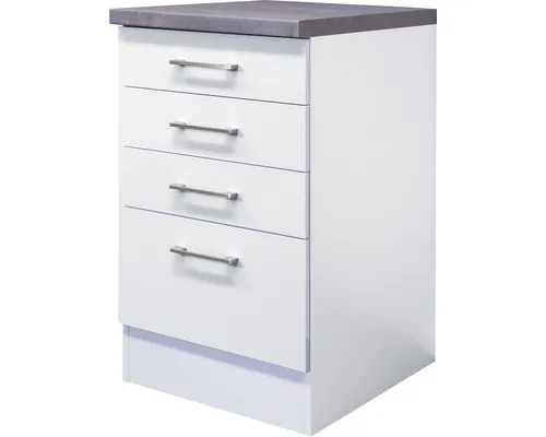 Flex Well Auszugunterschrank Varo - 50 x 60 x 86 cm - Küchenschrank in elegantem Weiß matt, ideal für platzsparende Aufbewahrung und optimale Raumnutzung in Ihrer Küche.