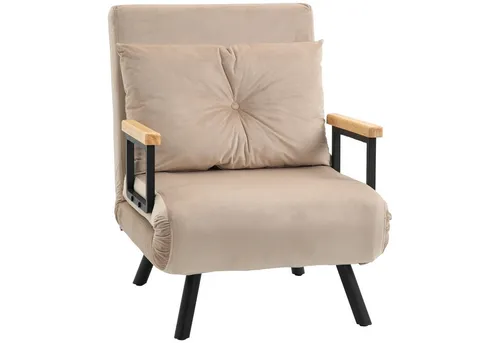 HOMCOM Sessel Gästebett mit Samtoptik - Funktionssessel mit Bettfunktion, manuell verstellbar und ideal für Gästezimmer oder Wohnzimmer, gemütlich gepolstert und elegant in Beige.