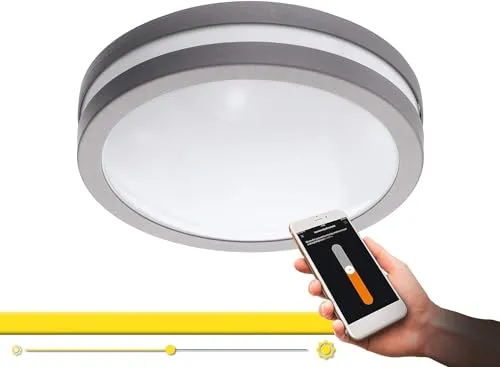 EGLO 33572 LED Deckenleuchte Crosslink LOCANA-C silber H:9.5cm Ø:26cm dimmbar IP443000K mit Connect Funktion