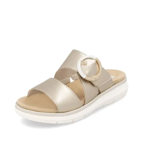 Remonte Damen D2K51, Frauen Slipper,lose Einlage,Gartenschuhe,Sommerschuhe,sommerclogs,Pantoletten,Slip on,Freizeitschuhe,Slides,Mules,Gold (90),38 EU