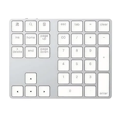 iMounts USB-C Bluetooth Numerische Ziffernblock – Kabelloses NumPad, Wiederaufladbare Numerische Tastatur für Laptop, Tablet, iPad, MacBook, Windows, Silber (Silver)