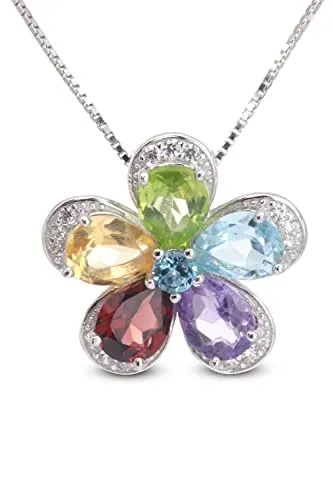 SCHEPPE SCHMUCK Damen Anhänger für Kette - 925 Sterling Silber - Blume Blüte - EDELSTEINE - Multicolor