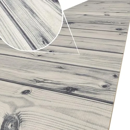 ANRO Küchenläufer Küchenteppich rutschfest Teppich Läufer Küche pflegleicht Teppichläufer Flur abwaschbar 100 x 52 cm Holz Grau