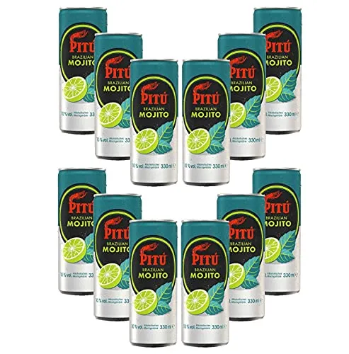 Pitu Brazilian Mojito 12er Set Cocktail 12x 0,33L (10% Vol) ready to drink Alkoholhaltig inklusive Pfand EINWEG- [Enthält Sulfite]