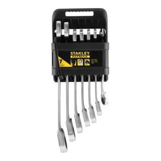 Stanley Schraubenschlüssel Set 7-teilig - Robustes Werkzeug für Profis - Werkzeug-Sets: 7-teiliges Schraubenschlüssel Set mit Ratsche in FATMAX Qualität und Anti-Rutsch Profil für sicheres Arbeiten. Ideal für Heimwerker und Profis.