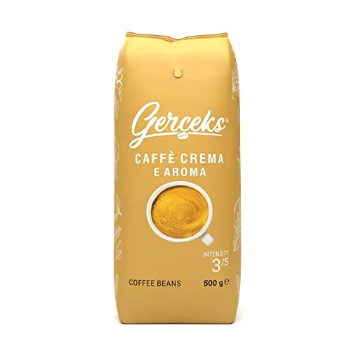 GERCEKS Caffe Crema E Aroma Kaffeebohnen 500g, Barista Kaffee schokoladig und säurearm, Espressobohnen kräftig, Bohnenkaffee mit Arabica und Robusta, feine Crema, ideal für Milchkaffee, 1x 500g Pack