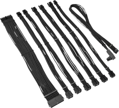 Kolink Core Pro Braided Cable Extension Kit 12V-2x6 Typ 2 - Jet Black - Externe Festplatten, geflochtenes Kabelset mit 8 Kabeln und 90-Grad-Adapter, ideal für verbesserte Kühlung und saubere Kabelverlegung.