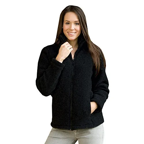 ENGEL Merino Wollfleece Jacke für Damen, Größe 42-44, schwarz Melange - Funktionsjacke aus 100% Merinowolle, mulesing-frei und NATURTEXTIL IVN zertifiziert, ideal für nachhaltige Modebewusste.