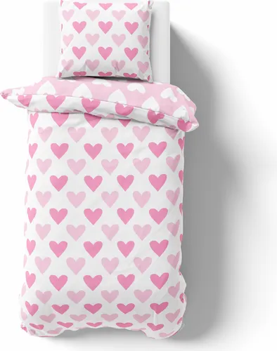 MTOnlinehandel Herzen Bettwäsche 155x220 Flanell - Bettwaren-Set für Kinder mit verspieltem Herz-Motiv in Rosa und Pink, aus 100% Baumwolle für kuschelige Nächte und hohen Schlafkomfort.